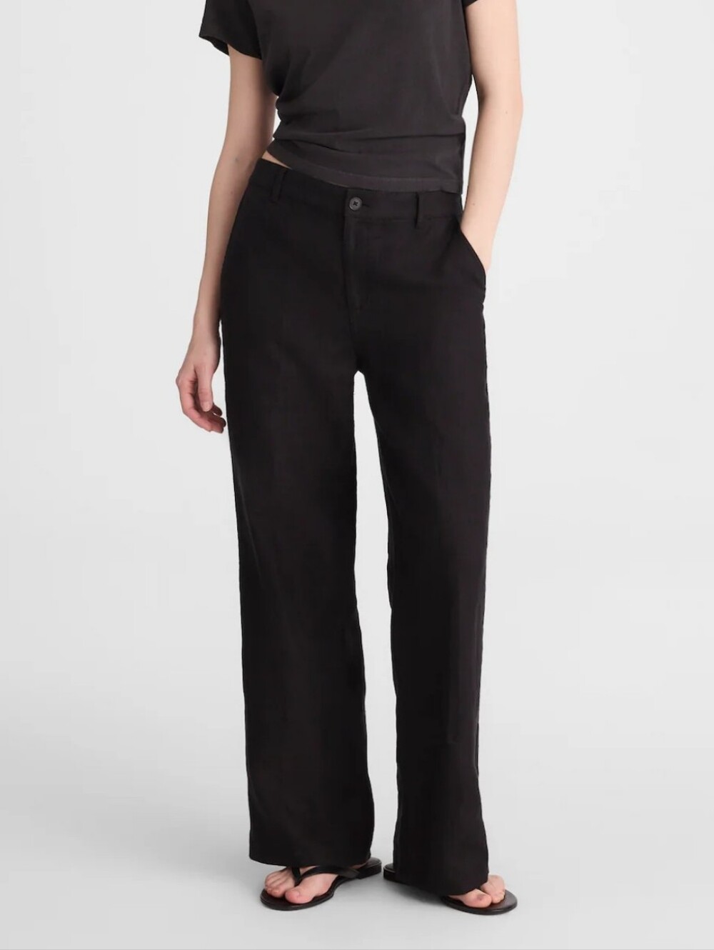 Madewell Zoe Relaxed Straight 100% Linen High Rise Pant Clean Workwear Jet Black